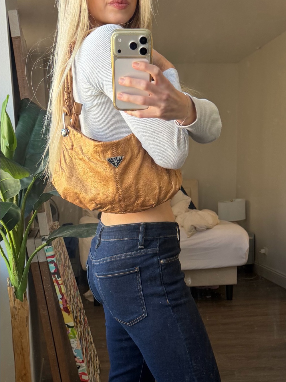 Y2K Prada Shoulder Bag authentic Gold Brown handbag silver coach vintage purse - Picture 5 of 12